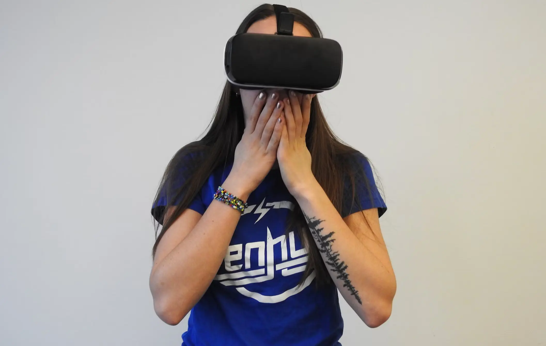 Young girl playing VR sex game