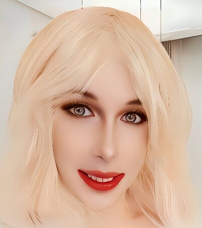 Blonde TV escort in red lipstick